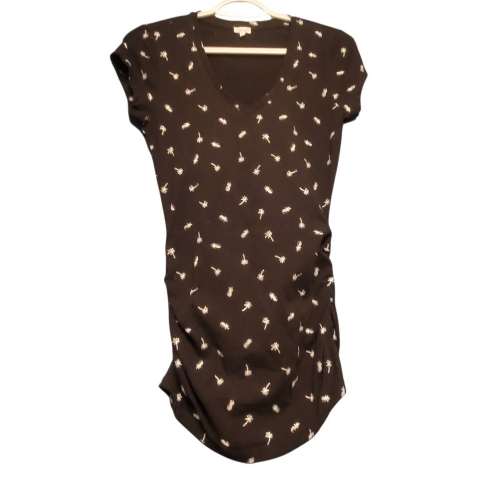 Kismet Black V-Neck Tee With Pineapples and Palm Trees